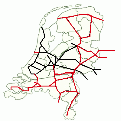 lijnenkaart Staatsspoorwegen in 1883